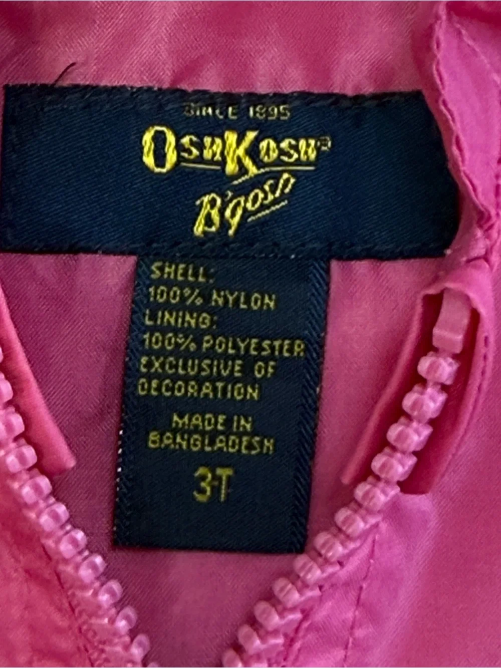 OshKosh Girls Size 3T Pink Nylon Hooded Windbreaker Jacket